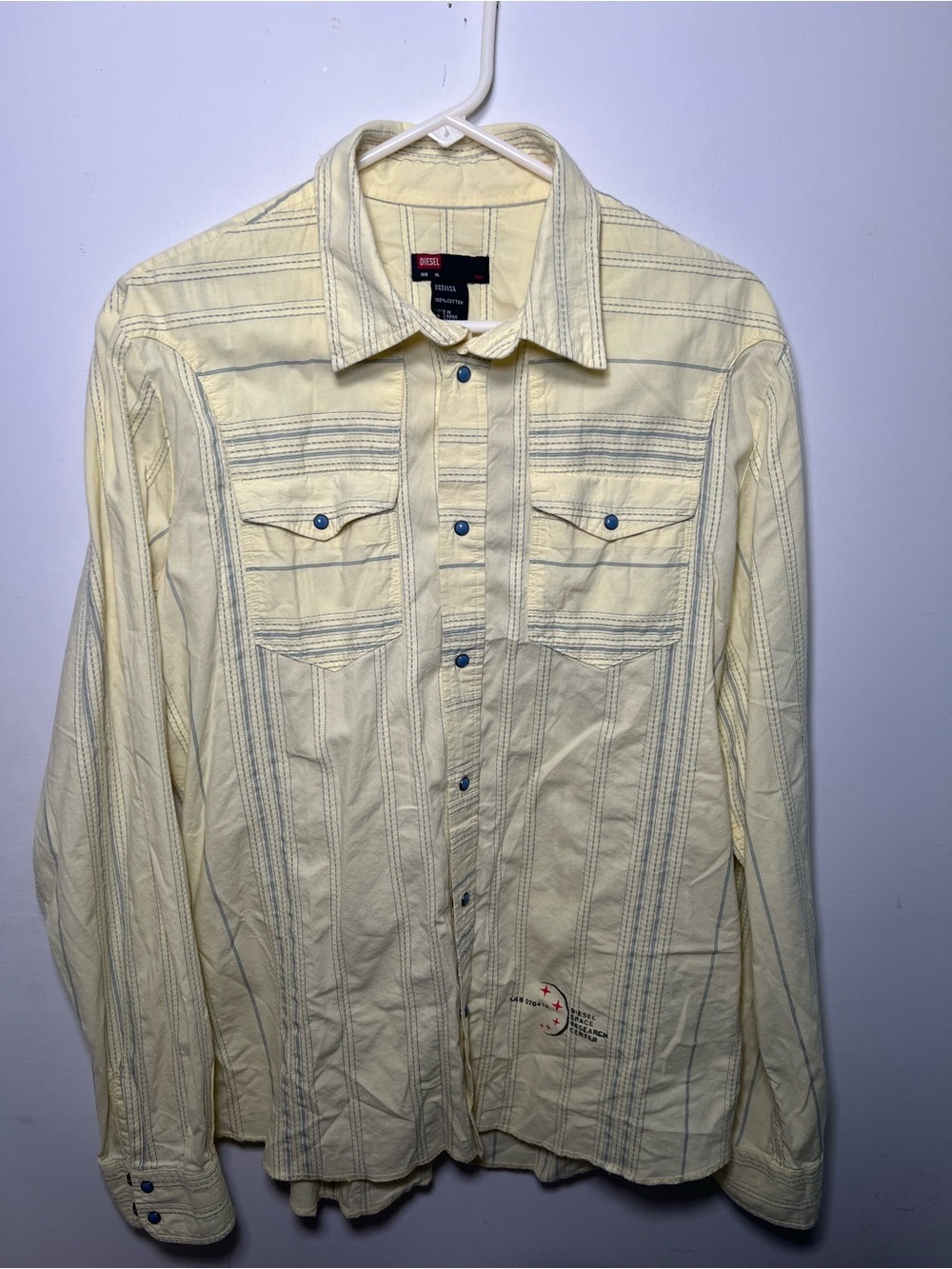 Diesel Space Research Center Yellow Striped Snap Button Shirt XL Y2K Utility - Picture 5 of 15
